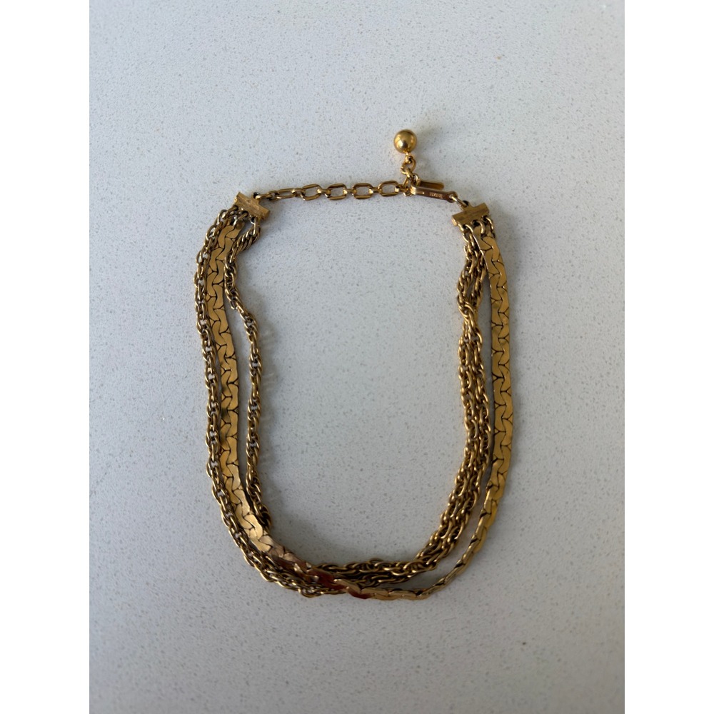 Vintage Gold Tone Multi Strand Layered Chain Necklace Mixed‎ Link Statement